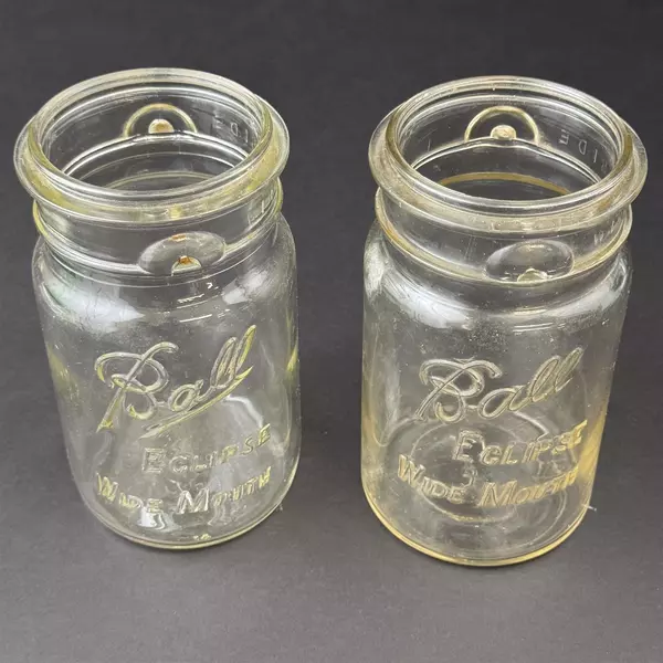 2 Vintage Ball Eclipse Wide Mouth Quart Glass Canning Jars No Lids Or Bails