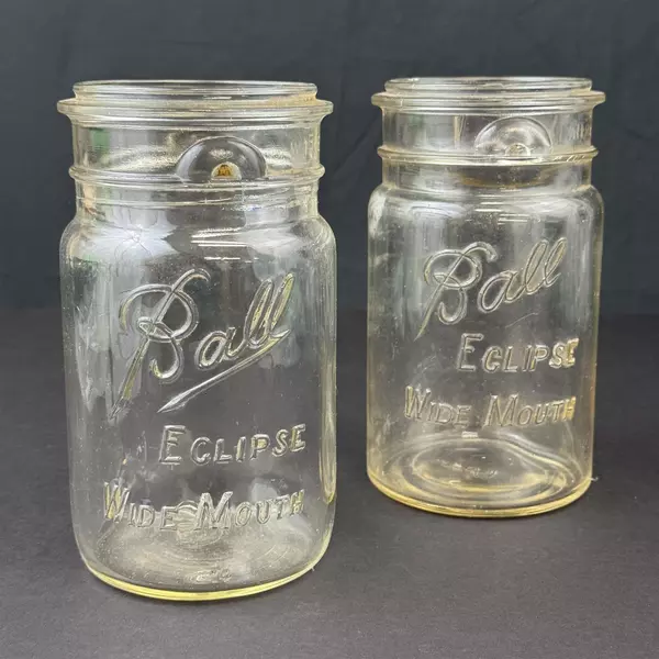 2 Vintage Ball Eclipse Wide Mouth Quart Glass Canning Jars No Lids Or Bails