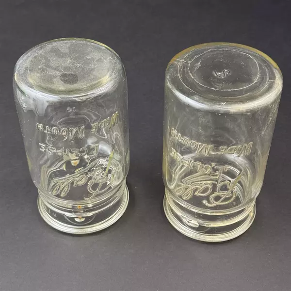 2 Vintage Ball Eclipse Wide Mouth Quart Glass Canning Jars No Lids Or Bails