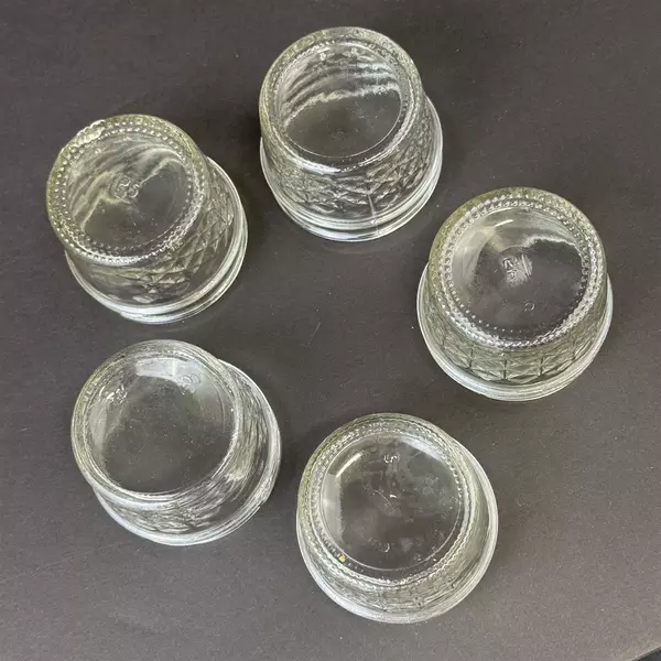 Lot of 7 Canning Jars Five 4 Ounce And Two 12 Ounce Quilted Jelly No Lids