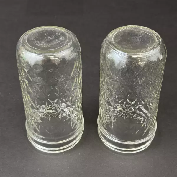 Lot of 7 Canning Jars Five 4 Ounce And Two 12 Ounce Quilted Jelly No Lids