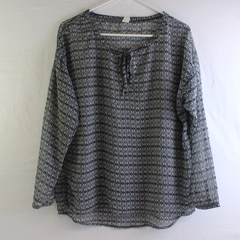 Old Navy Women's M Black and Gray Chiffon Sheer Blouse
