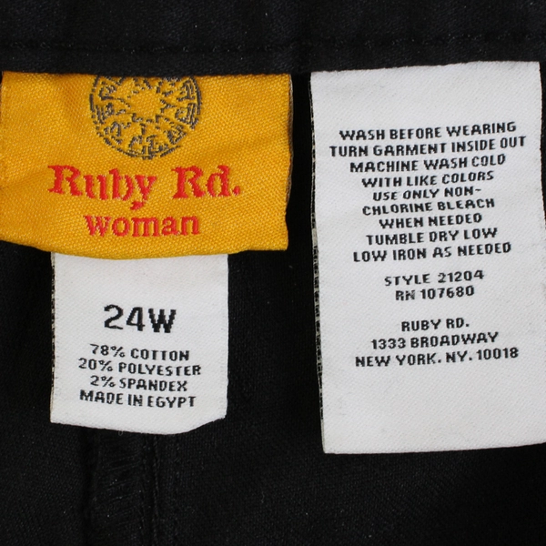 Ruby Rd. Women's 24W Black Elastic Waist Straight Leg Jeans