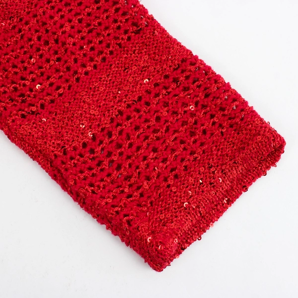 International Concepts Women's L Crochet Sequined Red Asymmetric Sweater Top