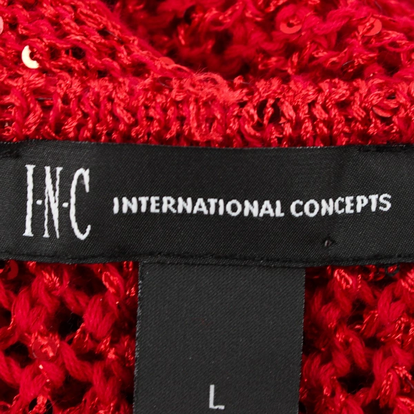International Concepts Women's L Crochet Sequined Red Asymmetric Sweater Top