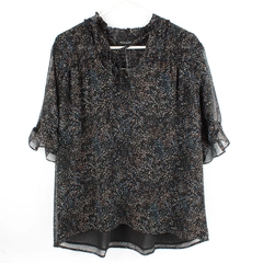 NWT Pleione Women's XL Black with Colorful Dots Tie V-Neck Blouse 