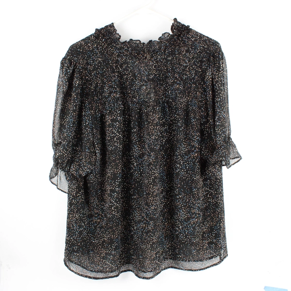 NWT Pleione Women's XL Black with Colorful Dots Tie V-Neck Blouse 