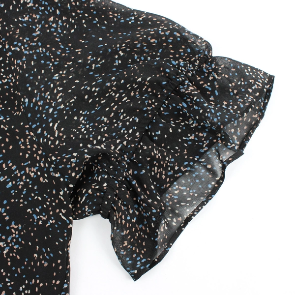 NWT Pleione Women's XL Black with Colorful Dots Tie V-Neck Blouse 