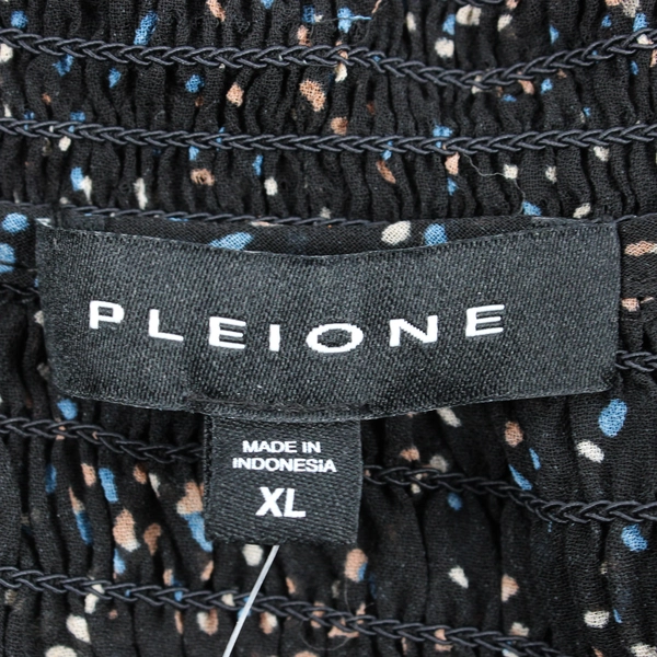 NWT Pleione Women's XL Black with Colorful Dots Tie V-Neck Blouse 