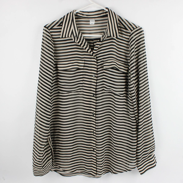Old Navy Women's XL Striped Long Sleeve Sheer Button-Up Blouse