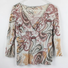 CAbi Women's L Multicolor Floral Wrap Top 3/4 Sleeve Blouse