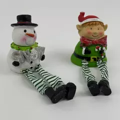 Lot of 2 Christmas Elf and Snowman Mantel Decorations 6" Hanging Accent