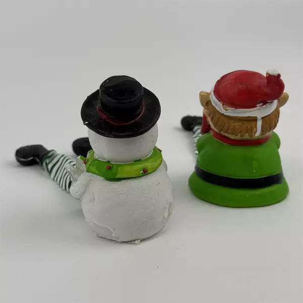 Lot of 2 Christmas Elf and Snowman Mantel Decorations 6" Hanging Accent