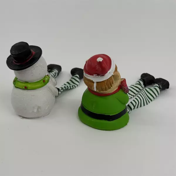 Lot of 2 Christmas Elf and Snowman Mantel Decorations 6" Hanging Accent