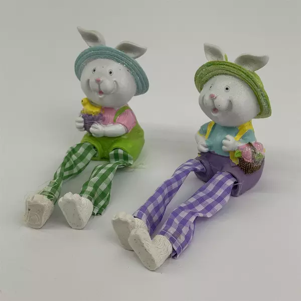 Lot of 2 Easter Bunny Mantel Figurines 6" Seasonal Decor Lightweight