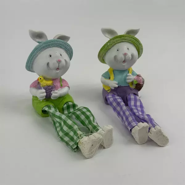 Lot of 2 Easter Bunny Mantel Figurines 6" Seasonal Decor Lightweight