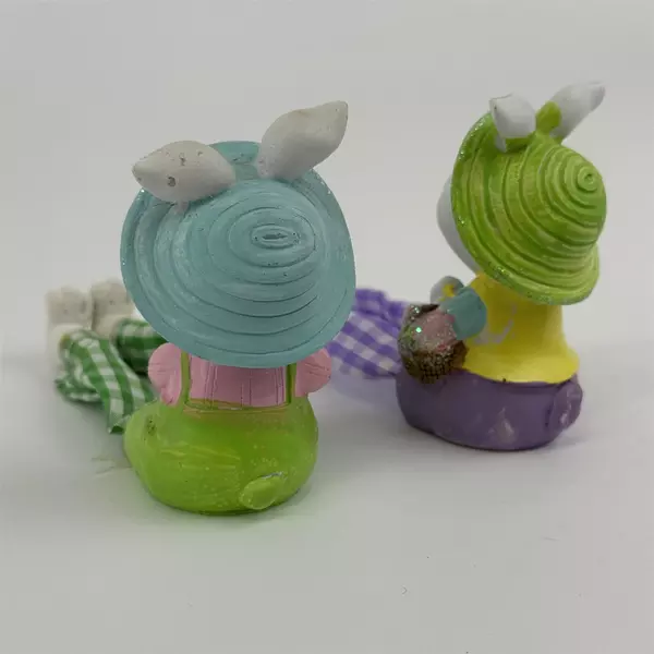 Lot of 2 Easter Bunny Mantel Figurines 6" Seasonal Decor Lightweight