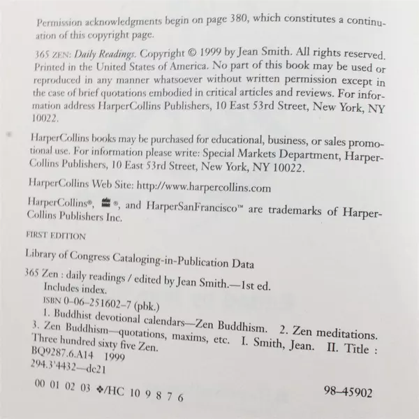 365 Zen Daily Readings Edited by Jean Smith Paperback