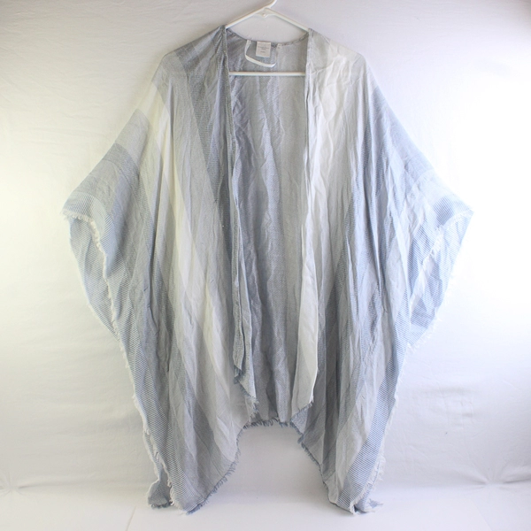 CJ Banks Women's One Size Blue and White Fringe Cardigan Cover Up