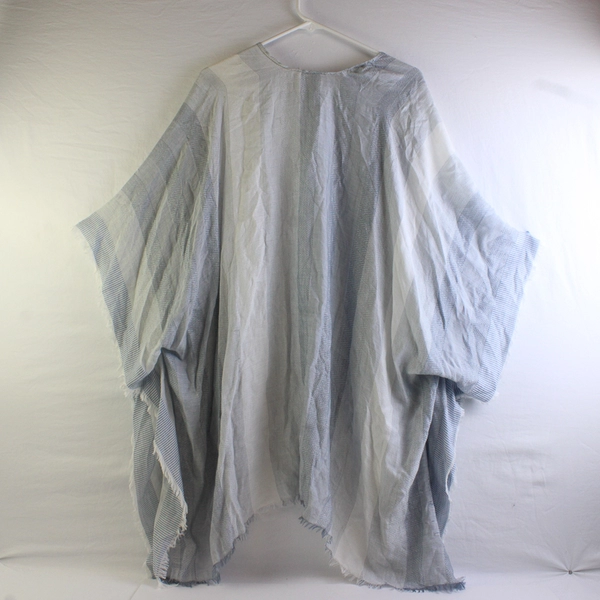 CJ Banks Women's One Size Blue and White Fringe Cardigan Cover Up