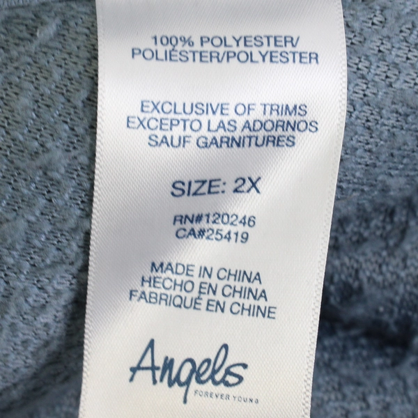 Angels Women's 2X Blue Fluffy Pullover Jacket with Zipper Details