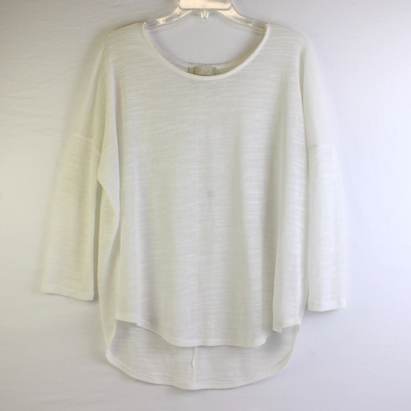 Olive & Oak Women's L White Knit Semi-Sheer Half Sleeve Top