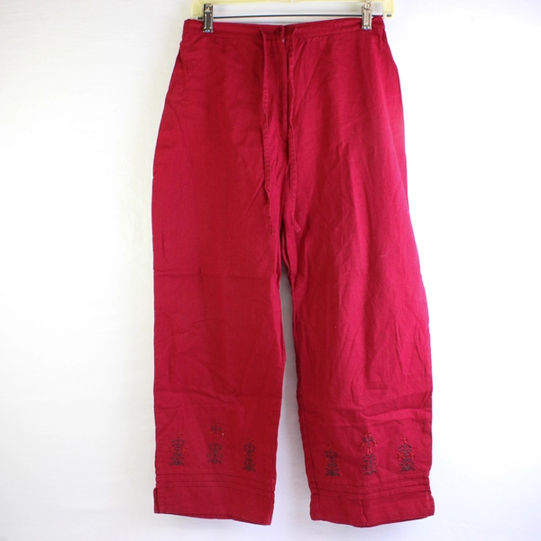 Sag Harbor Embroidered Red Linen/Cotton Capri Pants Women's Size S