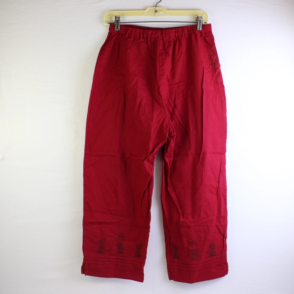 Sag Harbor Embroidered Red Linen/Cotton Capri Pants Women's Size S