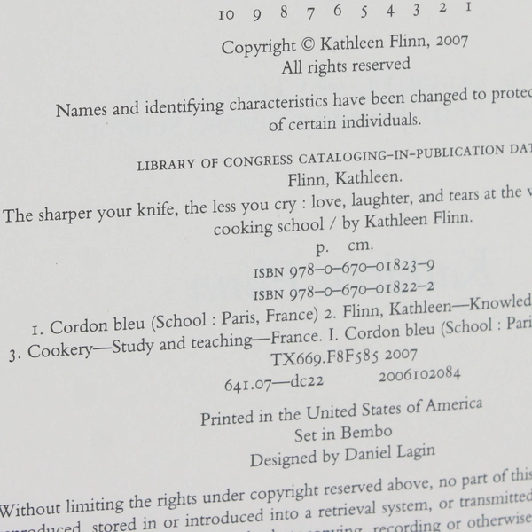 The Sharper Your Knife the Less You Cry by Kathleen Flinn 2007 Memoir HC DJ