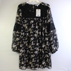 NWT DR2 by Daniel Rainn Black Floral Long-Sleeve Peasant Dress Women's Large