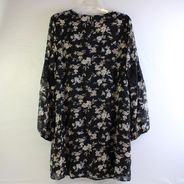 NWT DR2 by Daniel Rainn Black Floral Long-Sleeve Peasant Dress Women's Large