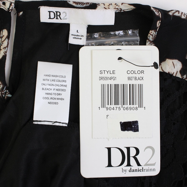 NWT DR2 by Daniel Rainn Black Floral Long-Sleeve Peasant Dress Women's Large