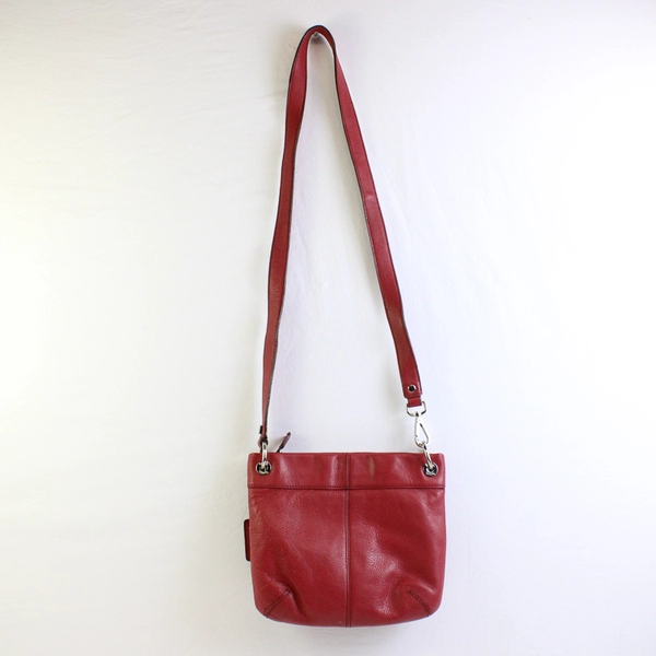 Tignanello Red Leather Crossbody Shoulder Bag, Carrying Strap & Metal Hardware