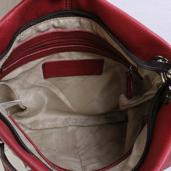 Tignanello Red Leather Crossbody Shoulder Bag, Carrying Strap & Metal Hardware