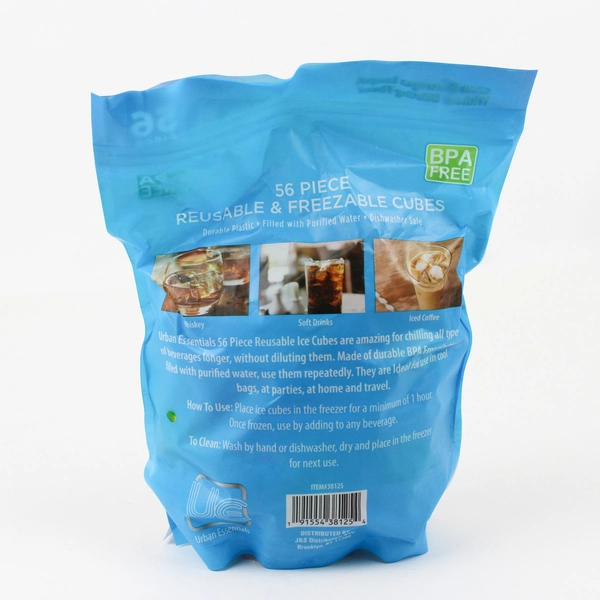 Urban Essentials 56 Colorful Reusable Plastic Ice Cubes With Resealable Bag