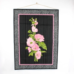 Beautiful Handmade Wall Hanging Quilt  22"X30" Black with Pink Flowers