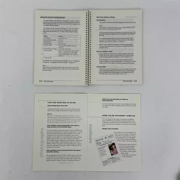1994 Epson Stylus Color Inkjet Printer User Manual And Tip Book