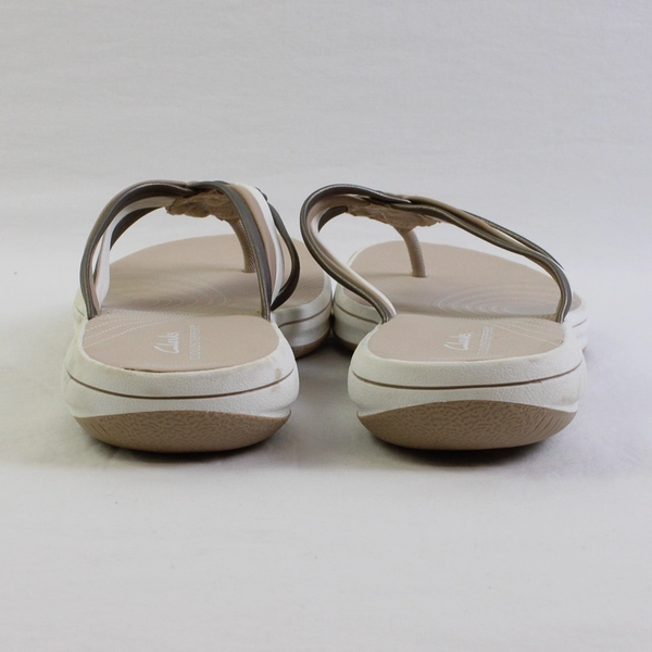 Clarks Cloudsteppers Cushionsoft Flip Flops Tan/White Women's Size 6.5