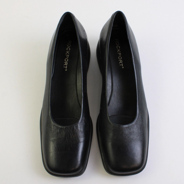 Rockport Solid Black Leather 2" Heeled Square Toed Pump Women's Size 9M