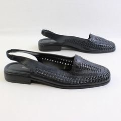 Carriage Court Black Woven Leather Sling Back 1" Heel Women's Size 9M