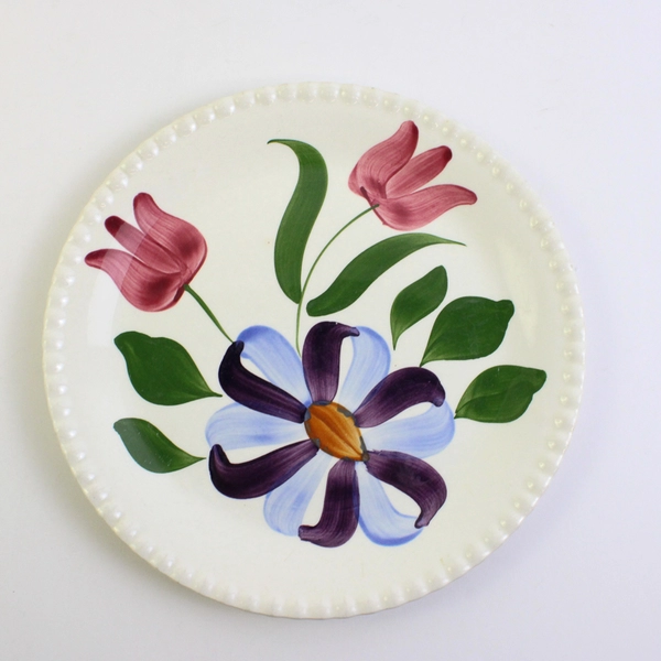 VTG Blue Ridge Southern Potteries Hand-Painted Floral Dinner Plate 9.25" FLAW