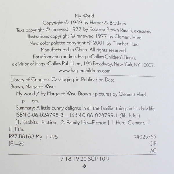 My World by Margaret Wise Brown A Companion to Goodnight Moon 2001 Paperback