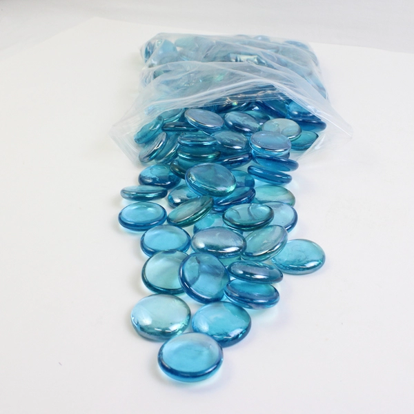 Lot Of 140 Aquarium Glass Stones Pebble Shaped Iridescent Blue (Each 1.25")