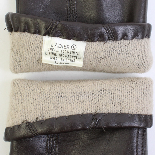 Unbranded Dark Brown Vinyl and Acrylic Gloves Women's Size Large