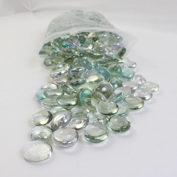 Lot Of 468 Unbranded Aquarium Glass Stones Pebble Shaped Iridescent Clear/Green