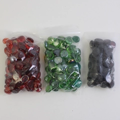 Lot Of 250 Aquarium Glass Stones Pebble Shaped 80 Green 120 Red 50 Red Black