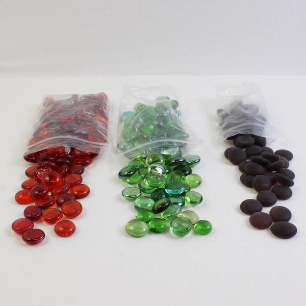Lot Of 250 Aquarium Glass Stones Pebble Shaped 80 Green 120 Red 50 Red Black