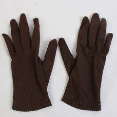 Vintage Women's S Brown Gloves Embroidered Wrist Detailing