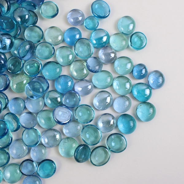 Lot Of 358 Unbranded Aquarium Glass Stones Pebble Shaped Iridescent Blue