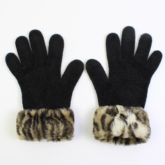 Women's One Size Black Acrylic Blend Gloves with Faux Fur Cuffs 